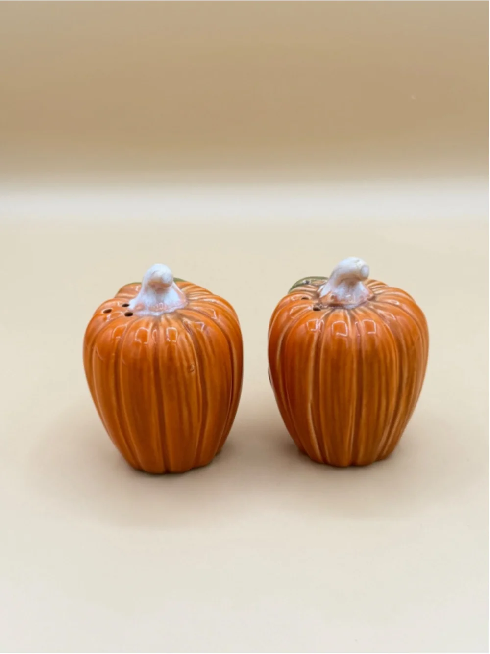 1970s Vintage Ceramic Pumpkin Salt & Pepper Shakers Fall Thanksgiving Decor